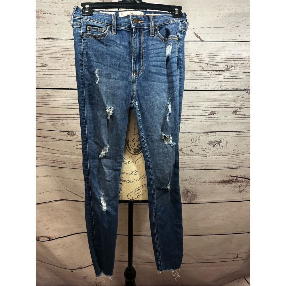 Hollister High Rise Super Skinny‎ Ankle Distressed Ripped Jeans Women's W25 L28